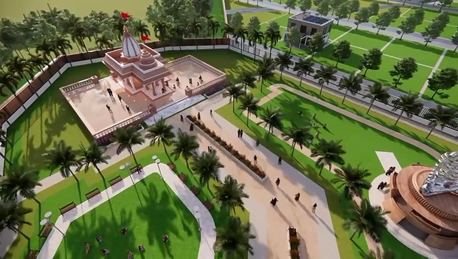 Concept render aerial view of the clubhouse and landscaped grounds
